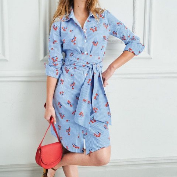 Boden Dresses & Skirts - Boden Modern Shirt Dress Red Pop Scattered Daisy Sprig Floral Stripe Size 6